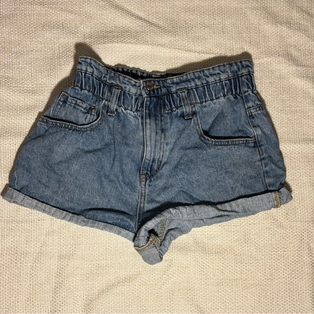 Forever 21 Blue Jean Shorts High-Waisted Paper Bag Style